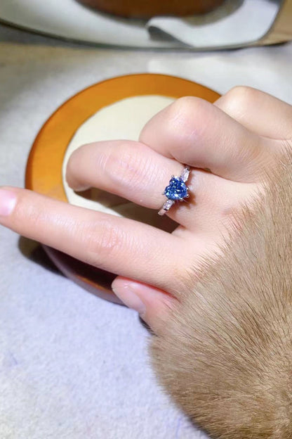 1 Carat Blue Sparkala™ Heart-Shaped Platinum-Plated Ring in Blue