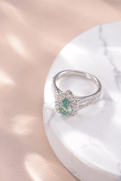 1 Carat Pear Cut Blue Pear-Cut Sparkala™ Platinum Over Pure Sterling Silver Ring