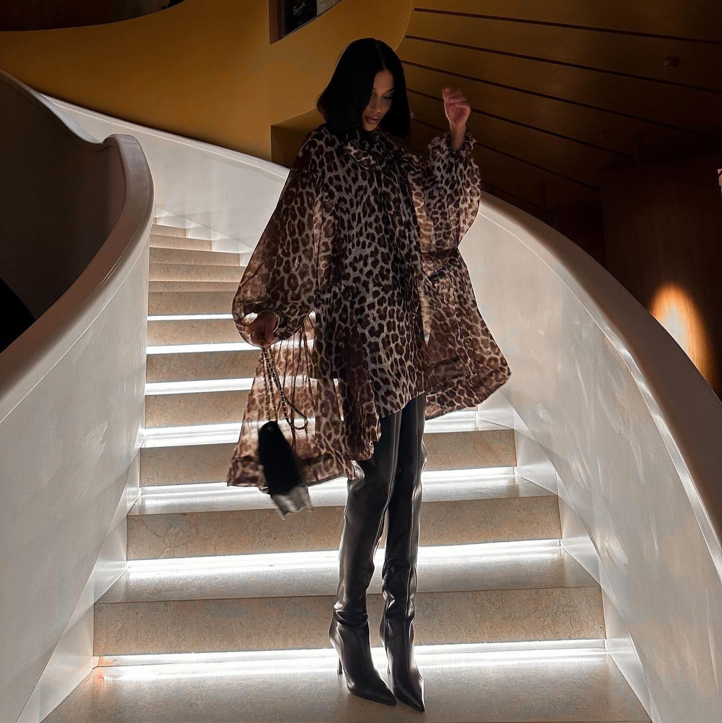 Bad Reputation Leopard Print Lantern Sleeves Mini Dress