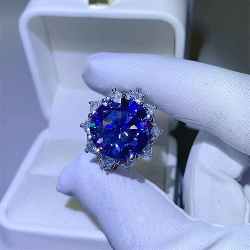 10 Carat Blue Brilliant Round Cut Sparkala™ Pure Sterling Silver Princess Di Ring