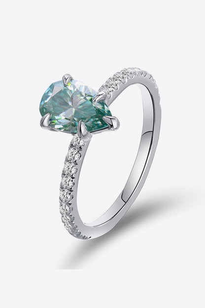 1.5 Carat Teardrop Shape Blue Pear-Cut Sparkala™ Platinum Over Pure Sterling Silver Ring