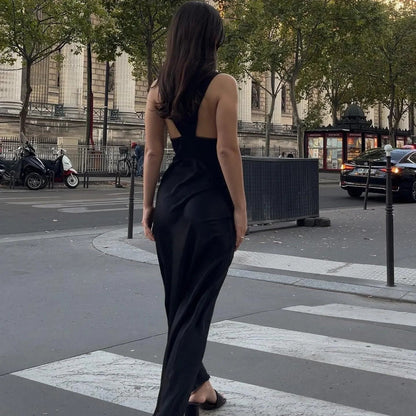 Be Mine Satin Lace Black Maxi Dress