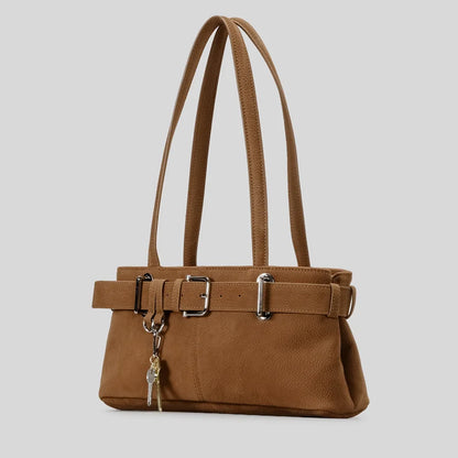 Beltora Belt Buckle Suede Shoulder Bag