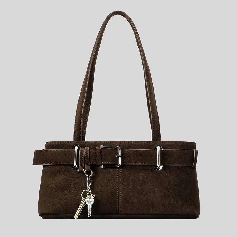 Beltora Belt Buckle Suede Shoulder Bag