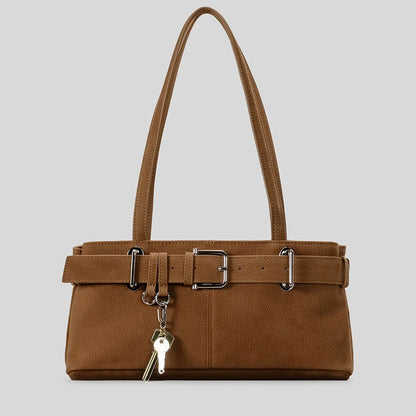 Beltora Belt Buckle Suede Shoulder Bag