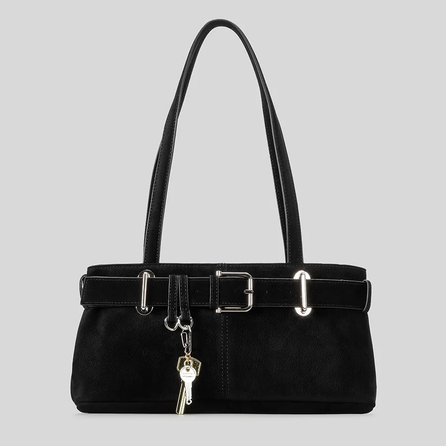 Beltora Belt Buckle Suede Shoulder Bag