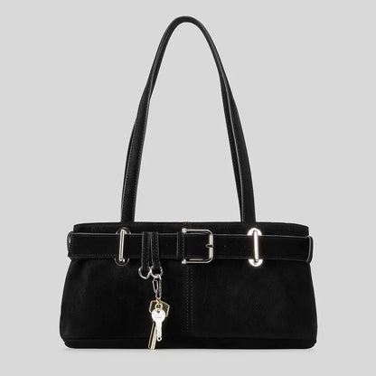 Beltora Belt Buckle Suede Shoulder Bag