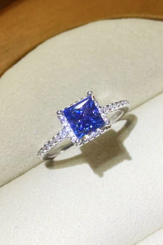 1 Carat Blue Princess-Cut Sparkala™ Platinum Over Pure Sterling Silver Square Ring