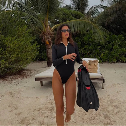 Black Tide Long Sleeve One Piece Swimsuit