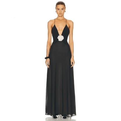 Blossom Bliss Black Backless Maxi Dress