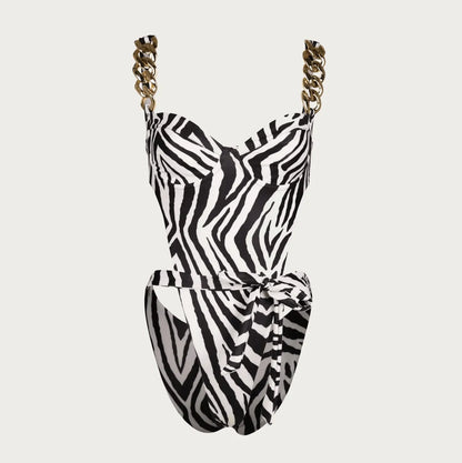 Bring The Storm Zebra Print Chain One-Piece Swimsuit