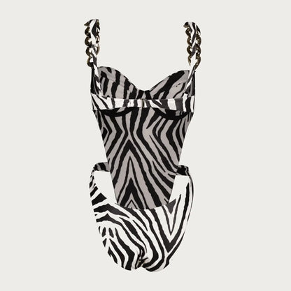 Bring The Storm Zebra Print Chain One-Piece Swimsuit