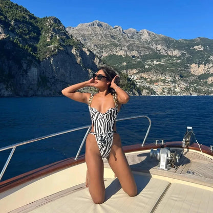 Bring The Storm Zebra Print Chain One-Piece Swimsuit