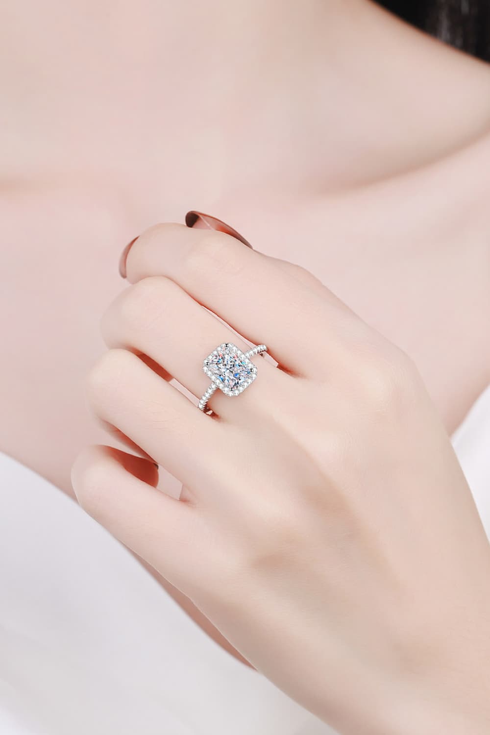 2 Carat Radiant-Cut Sparkala™ 925 Rhodium Over Sterling Silver Halo Ring
