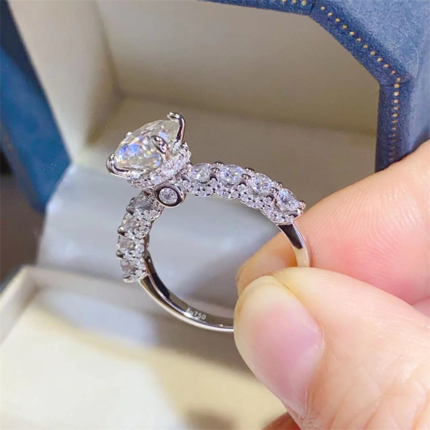 2 Carat Brilliant Round Cut Sparkala™ Half Eternity Platinum Over Pure Sterling Silver Ring