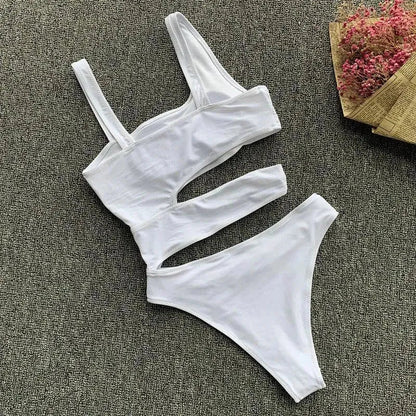 Candy Crush White Asymmetrical Swimsuit