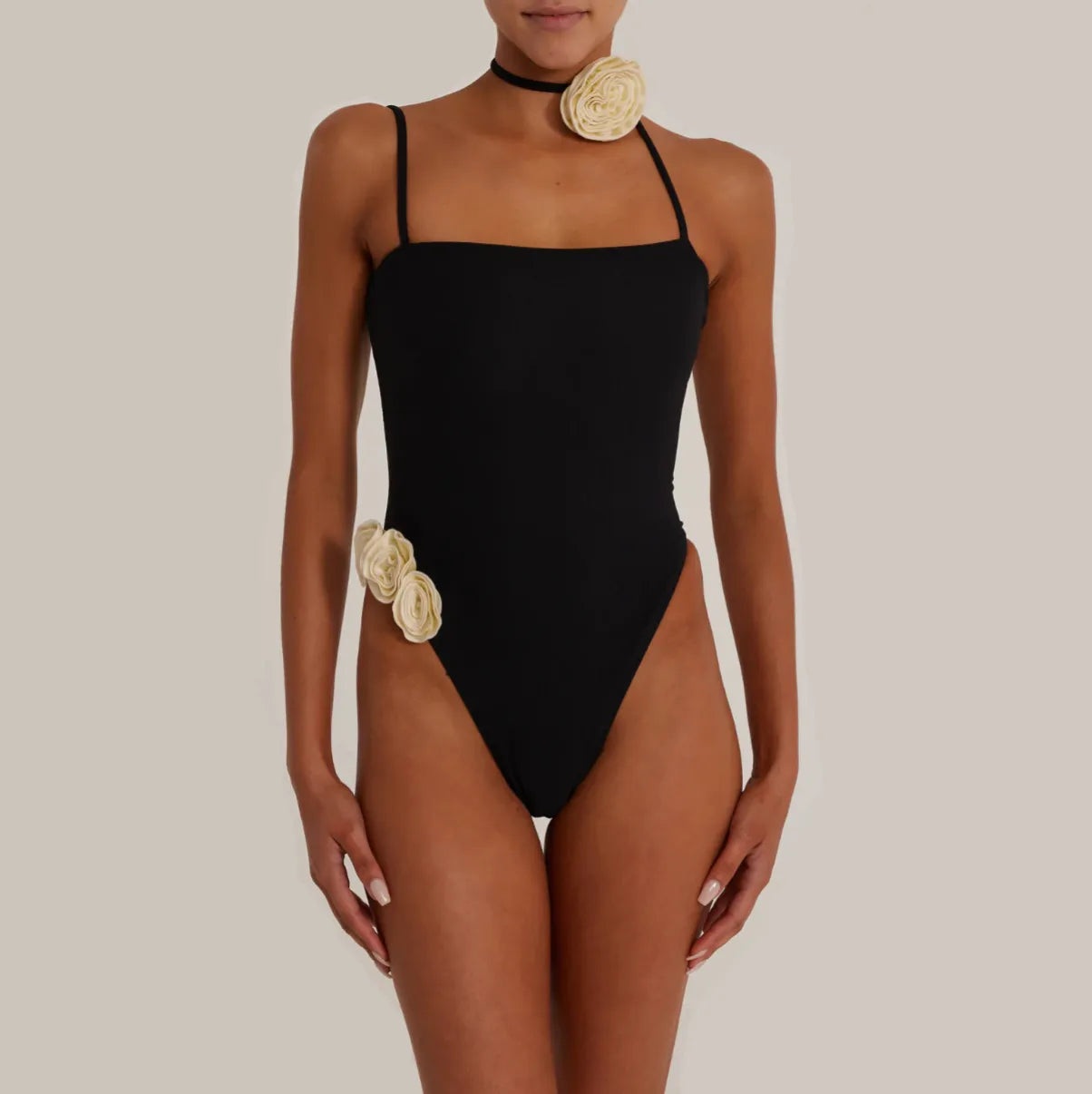 Catania Cruise Black Swimsuit with Rose Detail