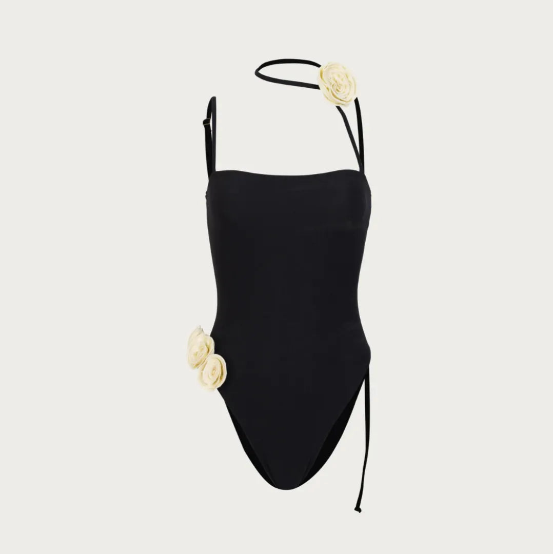 Catania Cruise Black Swimsuit with Rose Detail
