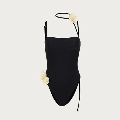 Catania Cruise Black Swimsuit with Rose Detail