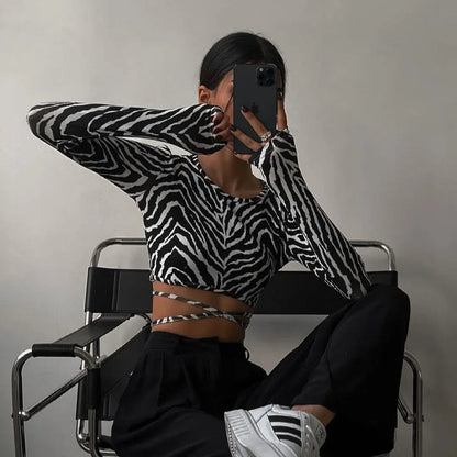 Christy Zebra Print Long Sleeve Crop Top