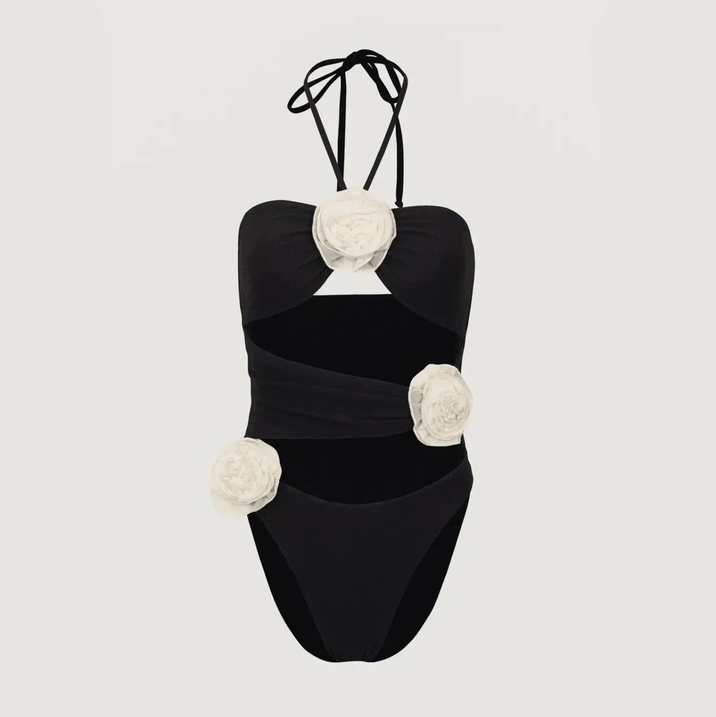 Coastal Charm Rose Black & White One-Piece Swimsuit