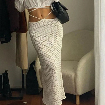 Couture Du Jour White Knitted Long Skirt