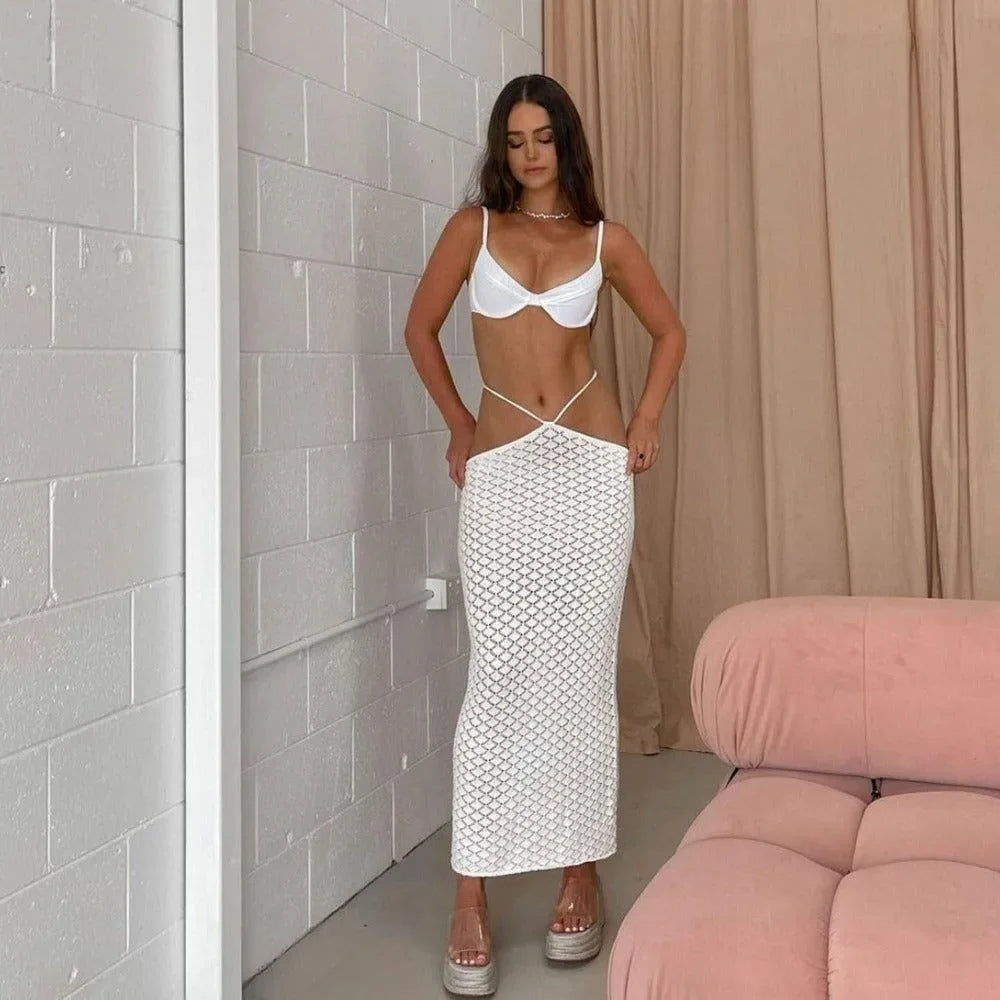 Couture Du Jour White Knitted Long Skirt