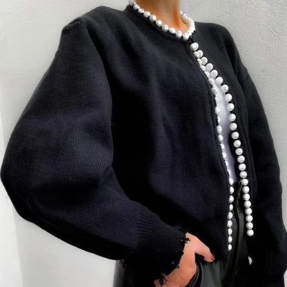 Crave Pearl Black Knit Cardigan