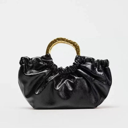 Crimson Aura Ruched Leather Handbag