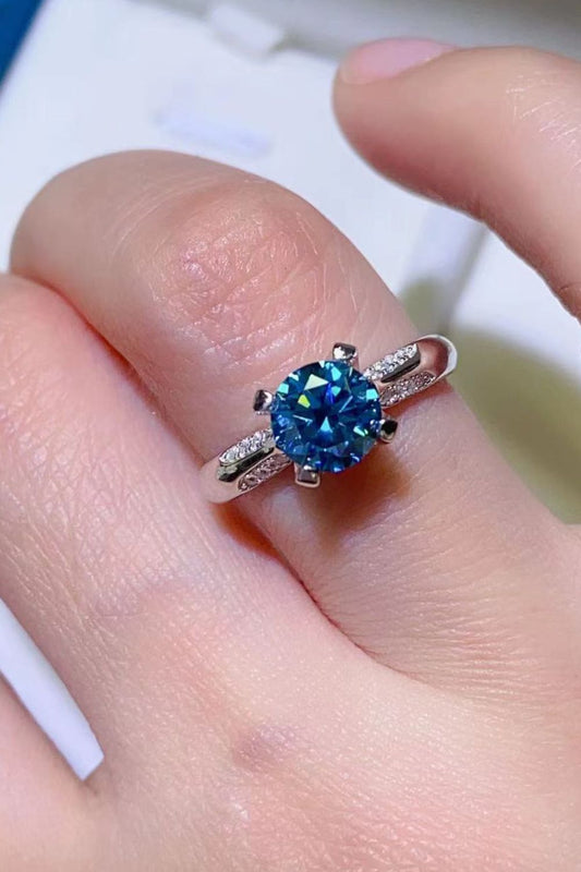 1 Carat Blue Brilliant Round Cut Sparkala™ 4-Prong Ring