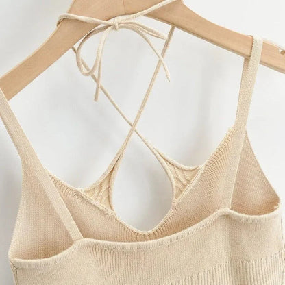 Damian Beige Cotton Cross Halter Top