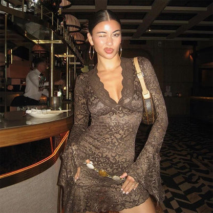 Dance On My Own Brown Lace Mini Dress