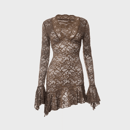 Dance On My Own Brown Lace Mini Dress