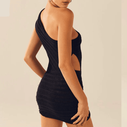 Dante Black Knit One-Shoulder Mini Dress