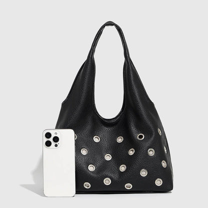 Dark Orbit Leather Rivet Shoulder Bag