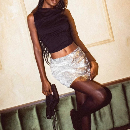 Darling Dazzle Silver Sequin Mini Skirt