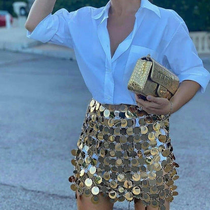 Date Me Now Gold Sequin Mini Skirt