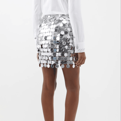 Date Me Now Silver Sequin Mini Skirt