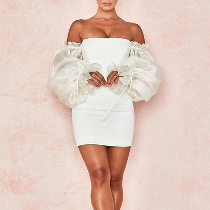 Delia White Off Shoulder Puff Sleeve Mini Dress