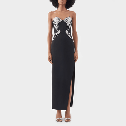 Dolled Up Crystal Rose Embroidered Maxi Dress