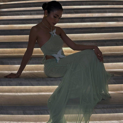 Don't Need A Filter Butterfly Halter Light Green Maxi Dress