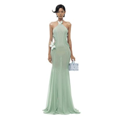 Don't Need A Filter Butterfly Halter Light Green Maxi Dress