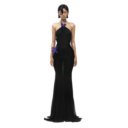 Don't Need A Filter Butterfly Halter Black Maxi Dress