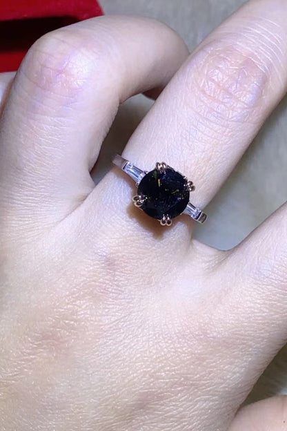 2 Carat Black Black Brilliant Round Cut Sparkala™ Platinum-Plated Ring