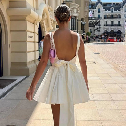 Enjoy The Love Ivory Bow-Accent Mini Dress