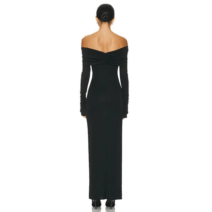Exclusive Invite Black Off-Shoulder Maxi Dress