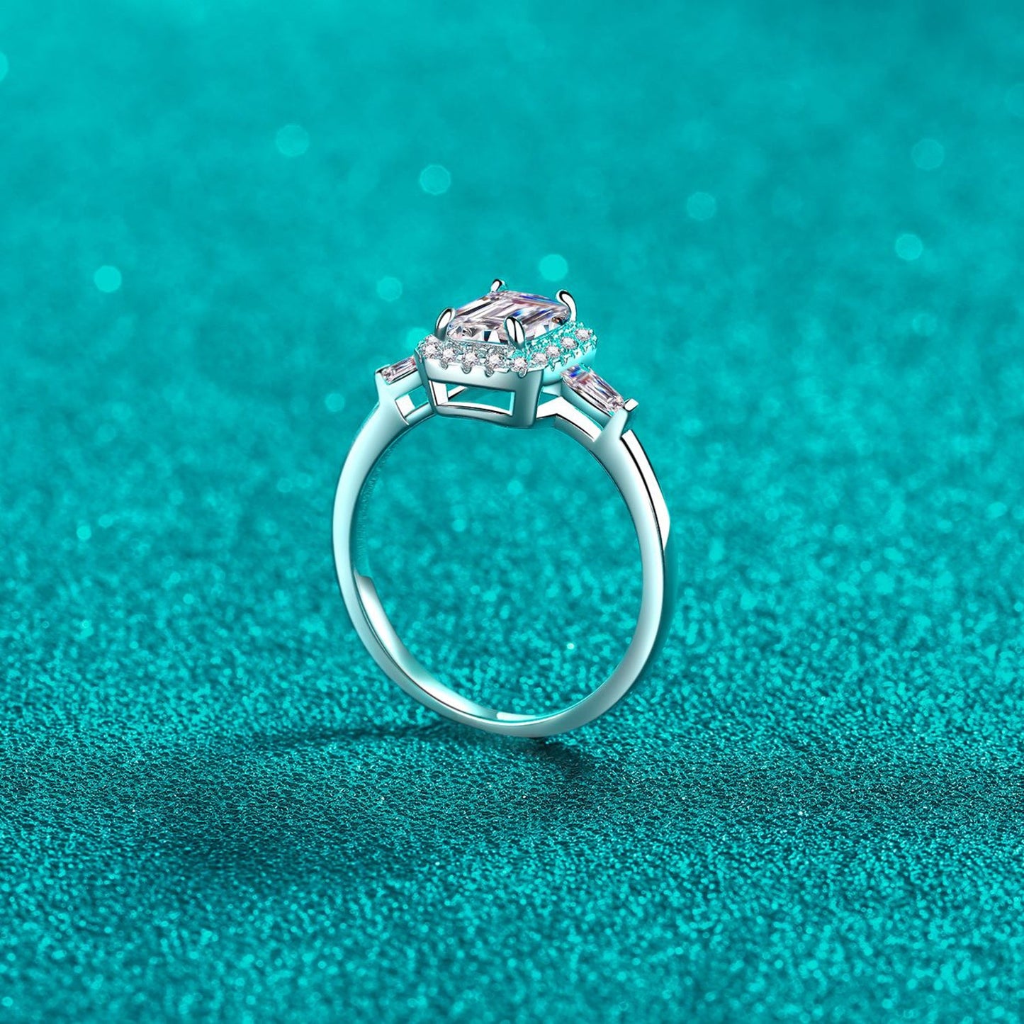 1 Carat Blue Emerald-Cut Sparkala™ Pure Sterling Silver Ring