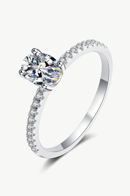 Rhodium Over Pure Sterling Silver Inlaid 1 Carat Oval-Cut Sparkala™ Ring