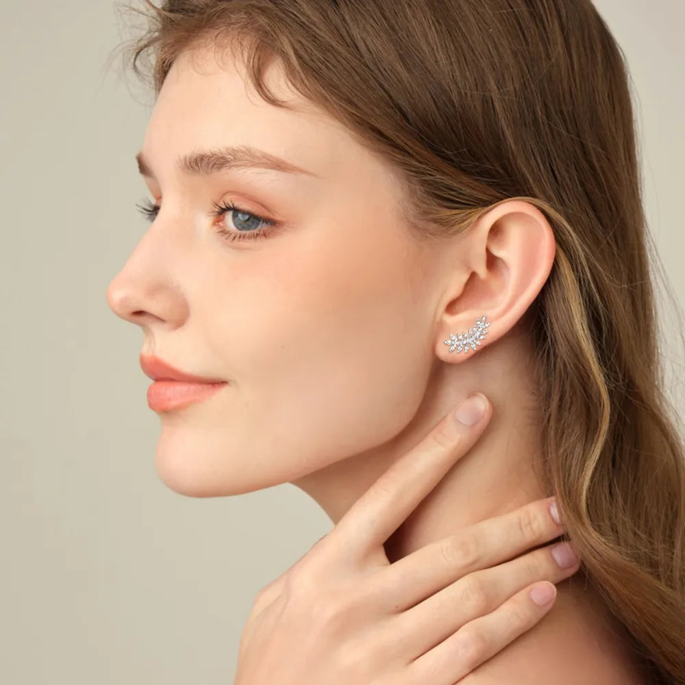 Sparkala™ 925 Sterling Silver Leaf Shape Stud Earrings