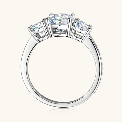 3 Carat 3-Stone Round Brilliant Round Cut Sparkala™ Platinum-Plated 925 Sterling Silver Ring